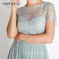 New fashion custom summer short sleeve lace backless party ladies maxi evening dresses